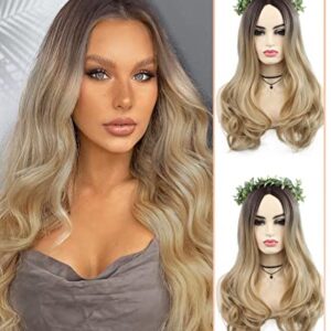 Lady Miranda Ombre Wig Brown To Blonde High Density Heat Resistant Synthetic Hair Weave Full Wigs For Women (Brown&Blonde)