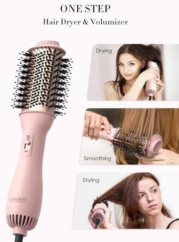 LANDOT Hot Hair Blow Dryer Brush: Upgraded Plus 2.0 Hot Air Brush - One-Step HairDryer Styler and Volumizer 4 in 1 for Drying Straightening Curling Volumizing Hair - Fight Frizz and Add Volume - Image 5