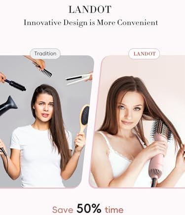 LANDOT Hot Hair Blow Dryer Brush: Upgraded Plus 2.0 Hot Air Brush - One-Step HairDryer Styler and Volumizer 4 in 1 for Drying Straightening Curling Volumizing Hair - Fight Frizz and Add Volume - Image 2