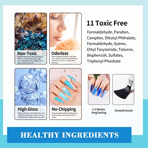 LanFo 6-Color Blue Glitter Gel Nail Polish Set for Home DIY Manicure - Image 6