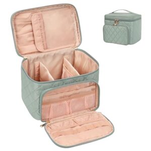 Large Makeup Bag, Travel Makeup Bag for Women Girls with Makeup Brush Compartment, Stylish Makeup Bag Organizer Cosmetic Case With Handle and Adjustable Divider - Green