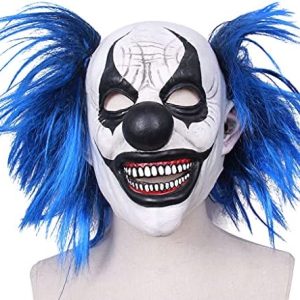 Latex Blue Hair Smiling Clown Mask Halloween Haunted House Headgear Props Men Hat