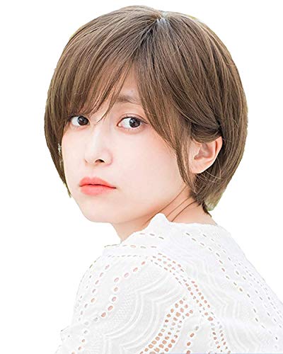 Leaf Short handmade short wig Medical Chemo wig, Hand Tied LaceFront, Synthetic Hair Wig for Blonde and Asian Women. Using Heat-stylable(Japanese popular medical(S, Dark Brown)
