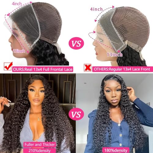 Lemoda Curly Wigs Human Hair 210% Density 13x4 HD Transparent Lace Full Frontal Wig Brazilian 12A Virgin Curly Lace Front Wig Human Hair for Black Women Deep Wave Frontal Wig Human Hair 24 inch - Image 3
