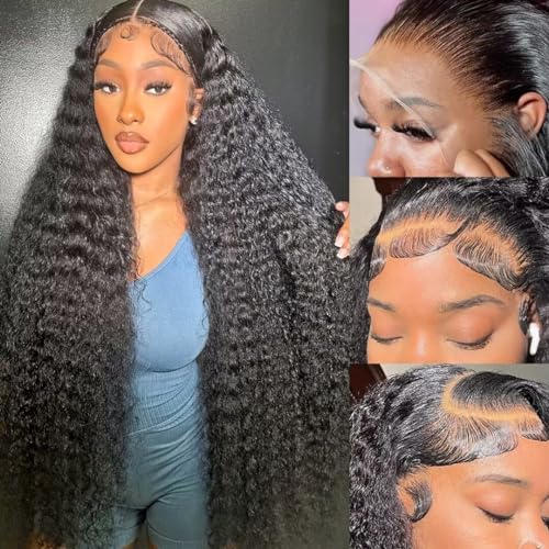 Lemoda Curly Wigs Human Hair 210% Density 13x4 HD Transparent Lace Full Frontal Wig Brazilian 12A Virgin Curly Lace Front Wig Human Hair for Black Women Deep Wave Frontal Wig Human Hair 24 inch