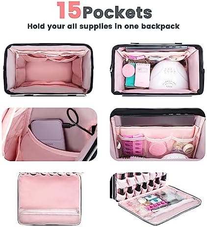 Leudes Nail Polish Organizer Holder 77 Bottles Storage for Nail Techs Supplies Nail Bag Case Backpack with USB Charging Port - Image 4