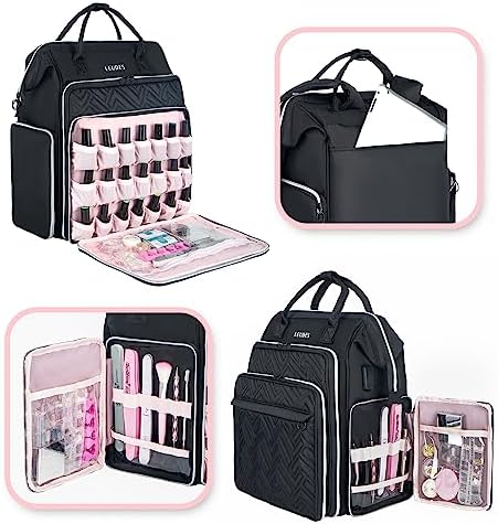 Leudes Nail Polish Organizer Holder 77 Bottles Storage for Nail Techs Supplies Nail Bag Case Backpack with USB Charging Port - Image 2