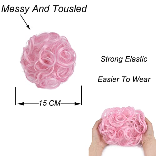 Light Pink Messy Tousled Wavy Curly Hair Bun Scrunchies Wrap Ponytail Extensions for Women - Image 4
