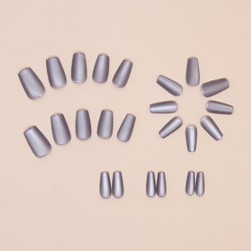 Light Purple Cat Eye Press on Nails Coffin Short Fake Nails Glitter False Nails Full Cover Stick on Nails Acrylic Artificial Nails for Women Girls Glue on Nails 24Pcs - Image 3