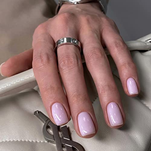 Short Square Light Purple Glossy Press on Nails 24 Pcs Full Cover