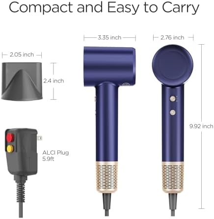 Lightweight Hair Dryer, Fast Drying Blow Dryer with 160,000 RPM, 300 Million Negative Ionic Blow Drye, Temp Control Blowdryers for Hair, 1400 w High-Speed Low Noise Travel Hair Dryer, Blue - Image 6