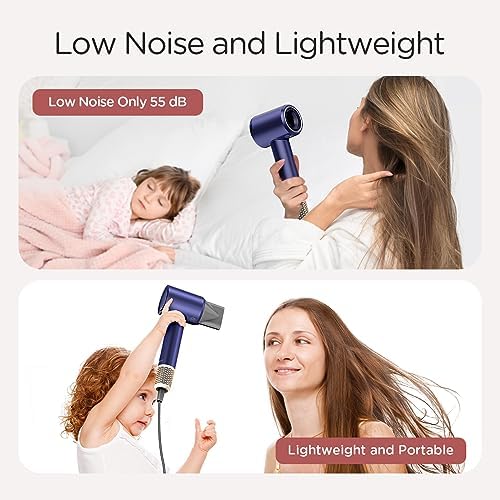 Lightweight Hair Dryer, Fast Drying Blow Dryer with 160,000 RPM, 300 Million Negative Ionic Blow Drye, Temp Control Blowdryers for Hair, 1400 w High-Speed Low Noise Travel Hair Dryer, Blue - Image 2