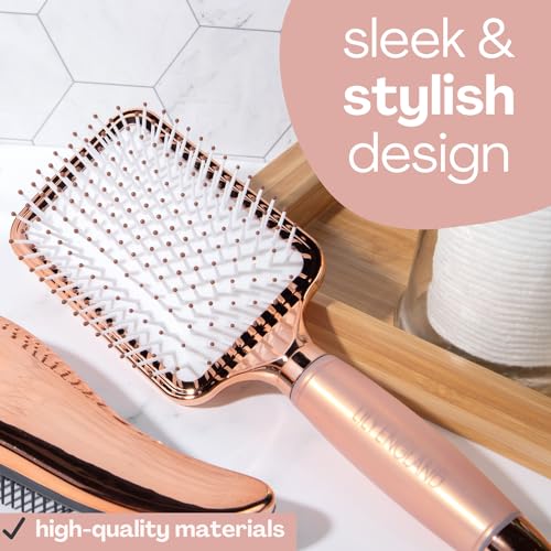 Lily England Hair Brush for Women For All Hair Types - Professional Paddle Brush for Blow Drying, Hair Detangling, & Straightening - Flat Hairbrush With Gel Handle for Easy Grip, Rose Gold - Image 6