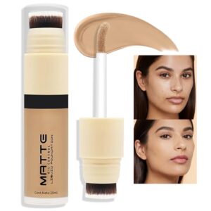 Liquid Foundation Full Coverage Makeup, Dual Ended Face Foundation with Brush, Light Weight Waterproof Powerful Oil Control, Hydrating Foundation & Conceals for All Skin, 05 Sand