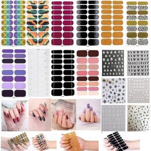 LIyun&Hang 10 Sheets High Texture Full Wrap Nail Polish Stickers & 6 Sheets Nail Art Decals