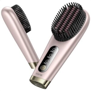 Llano Cordless Hair Straightener Brush, [2024 Upgraded] 6400 mAh USB Rechargeable, Lightweight Mini Portable Straightening Comb for Travel/Home/Outdoor, 100M+ Negative Ions Hot Brush (Rose Pink)