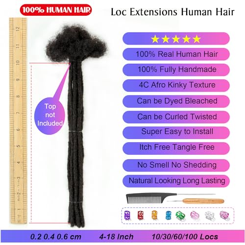 Loc Extensions Human Hair Dread Extensions Dreadlock Extensions Human Hair for Women Men Kids 0.4 cm 10 Inch 10 Strands Full Head 100% Handmade Permanent Real Human Hair Locs Can be Dyed Bleached - Image 2