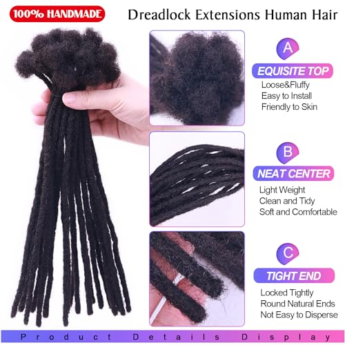 Loc Extensions Human Hair Dread Extensions Dreadlock Extensions Human Hair for Women Men Kids 0.4 cm 10 Inch 10 Strands Full Head 100% Handmade Permanent Real Human Hair Locs Can be Dyed Bleached - Image 3
