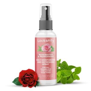 Locsanity Rosewater and Peppermint Daily Moisturizing Spray – Trial Size Hydrating Dreadlock Spray to Nourish the Scalp and Protect Hair From Oil and Dandruff Buildup (4oz)
