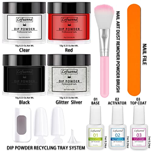 Lofuanna Dip Powder Nail Kit Starter Set 4 Colors, Base & Top Coat, No UV - Image 2