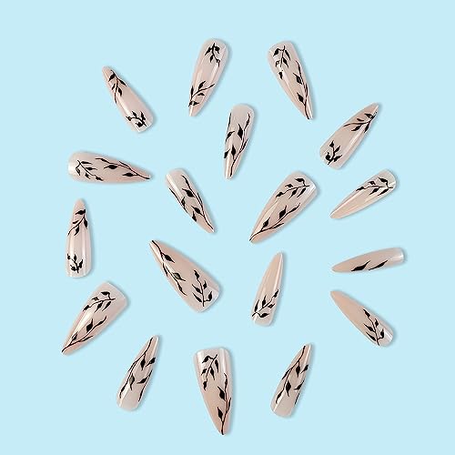 Glossy Black Willow Leaf Almond Stiletto Press On Nails 24 Piece Set - Image 6