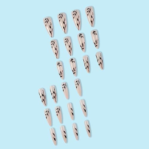 Glossy Black Willow Leaf Almond Stiletto Press On Nails 24 Piece Set - Image 4