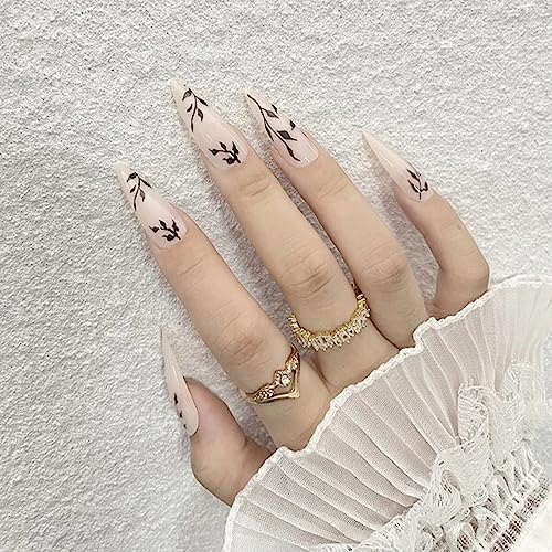 Glossy Black Willow Leaf Almond Stiletto Press On Nails 24 Piece Set - Image 3