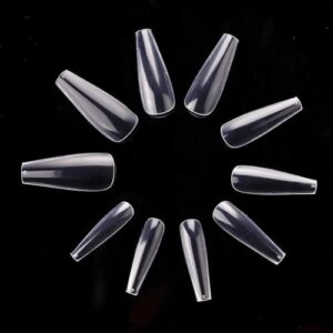 Long Ballerina Full Cover False Nail Tips Long Fake Nails Acrylic Nails Blank Artificial Nails in Bag 0-11 Sizes 120 pcs in a Bag (Clear Long Ballerina)