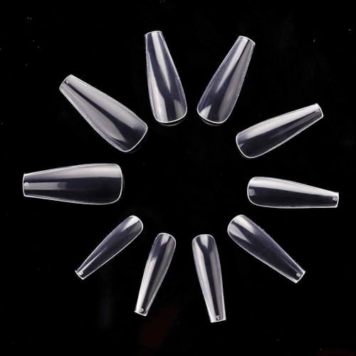 Long Ballerina Full Cover False Nail Tips Long Fake Nails Acrylic Nails Blank Artificial Nails in Bag 0-11 Sizes 120 pcs in a Bag (Clear Long Ballerina)