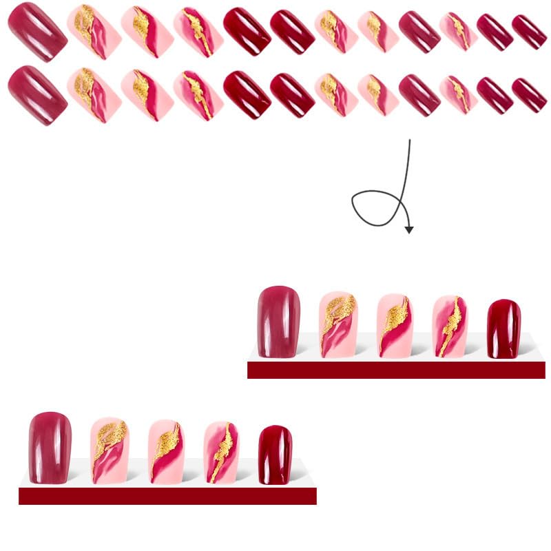 Long Coffin Purple Burgundy Marble Press On Nails Acrylic Kit 24pc With Glue - Image 2
