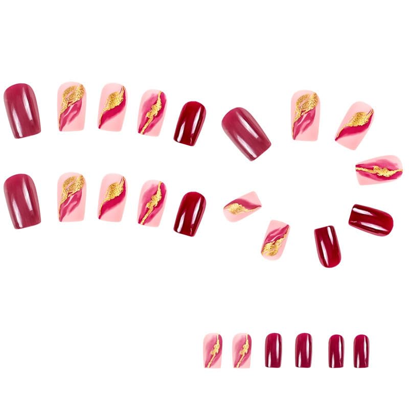 Long Coffin Purple Burgundy Marble Press On Nails Acrylic Kit 24pc With Glue - Image 3