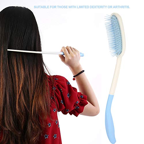 Extra Long Handle Hair Brush and Comb Set for Easy Reach Elderly and Hand-Disabled Users