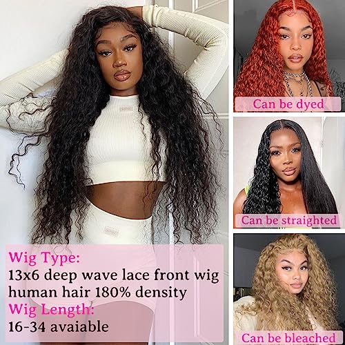 Long Lace Front Wigs Human Hair Pre Plucked 34 Inch 180 Density 13x6 HD Transparent Deep Wave Lace Frontal Wigs Human Hair Natural Color Curly Wigs for Black Women - Image 2