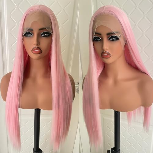 Long Pink Wigs for Black Women Glueless Synthetic Lace Front Wig Pre Plucked Heat Resistant Wig with Natural Hairline - Image 3