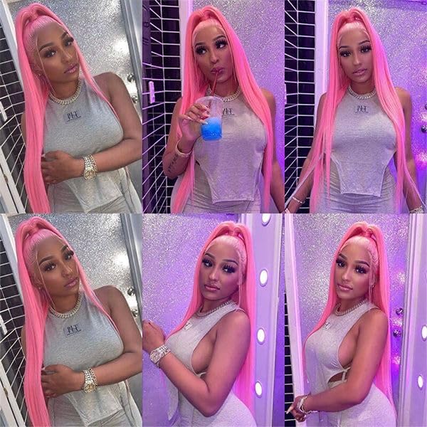 Long Pink Wigs for Black Women Glueless Synthetic Lace Front Wig Pre Plucked Heat Resistant Wig with Natural Hairline - Image 7