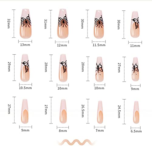 Long Square Coffin Press on Nails Glossy Pink Butterfly Fake Nails Designed Full Cover Ballerina French Nails Tips Punk Acrylic Artificial False Nails Sets for Women and Girls 24Pcs (A) - Image 7