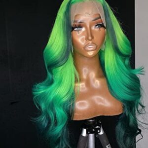 Loose Body Wave Human Hair Wigs for Black Women Pre Plucked with Baby Hair, Brazilian Ombre Highlight Face Framing 13x4 Lace Front Wavy Wig 180% Density Neon Wig Color (18 inch,Neon Green Wig)