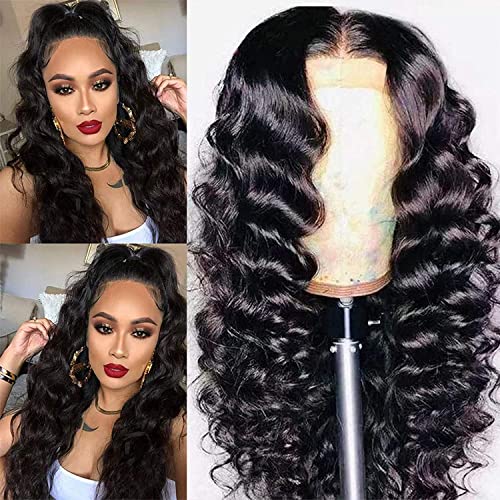 Loose Deep 13x4 Lace Front Wigs Human Hair Loose Deep Wave Lace Frontal Wig Brazilian Virgin Human Hair Wigs for Black Women Pre Plucked 150% Density Natural Color 26 Inch