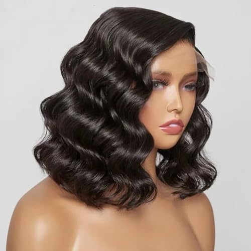 Loose Deep Wave Short Bob Lace Front Wig Wear And Go Glueless Human Hair Bob Wig 13x6 HD Transparent Lace Front Short Wave Wigs Ready To Go 150% D Pre Plucked Left Part Natural Hairline Glueless Wigs