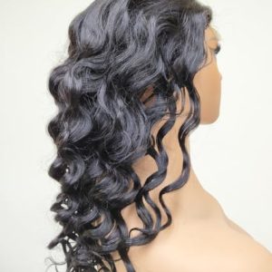 Loose Wave Curly Wig Lace Closure 4x4 Glueless Wigs Unprocessed 100% Brazilian Virgin Human Hair Loose Deep Wavy Curling Long Length Wig for Women Central/Middle Part (Natural Black Color, 18 Inch)