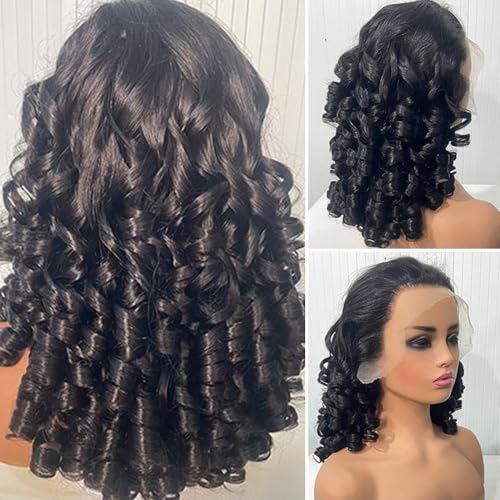 Loose Wave Lace Front Wigs Human Hair 250 Density Bouncy Double Drawn 12A 100% Human Hair Natural Black Loose Wavy Wigs Human Hair HD Lace Front Wigs Pre Plucked with Baby Hair (24”, 1B)