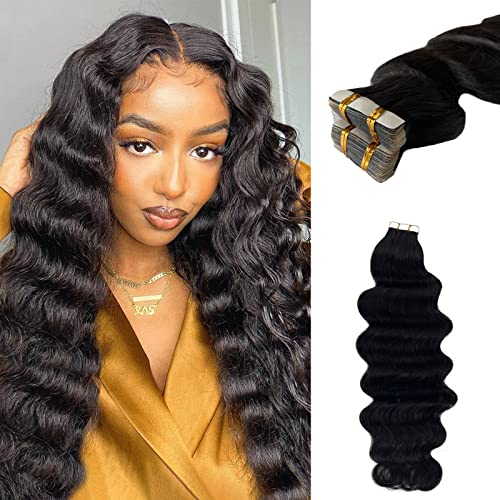 Remy Human Hair Loose Wave Tape In Extensions 16 Inch 50g 20 Piece Set