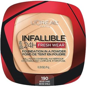 L'Oreal Paris Makeup Infallible Fresh Wear Foundation in a Powder, Up to 24H Wear, Waterproof, Beige Sand, 0.31 oz.
