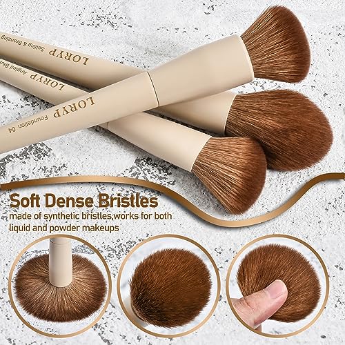 LORYP Makeup Brushes Set Labeled 18 Piece Face and Eye Brush Set Ultra soft hair Foundation, Concealer, Blush, Contour, Blending, Eyeshadow Khaki Brush kit - Image 2