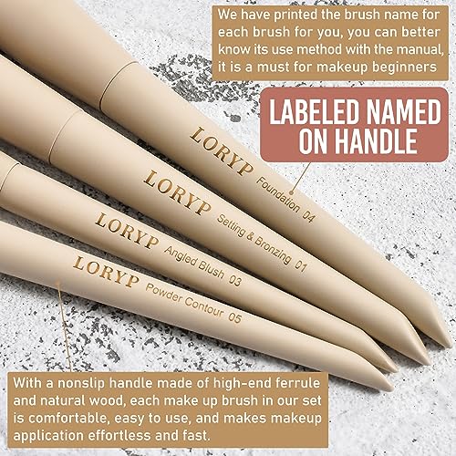 LORYP Makeup Brushes Set Labeled 18 Piece Face and Eye Brush Set Ultra soft hair Foundation, Concealer, Blush, Contour, Blending, Eyeshadow Khaki Brush kit - Image 4