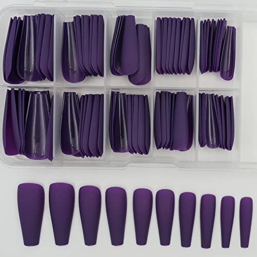 LoveOurHome 100pc Coffin Press on Nails Long Fake Nails Matte Full Cover False Nails Press ons Artificial Nail Medium Ballerina Fake Fingernail Violet Presson on Nail Tips for Women Kids Girls - Image 6