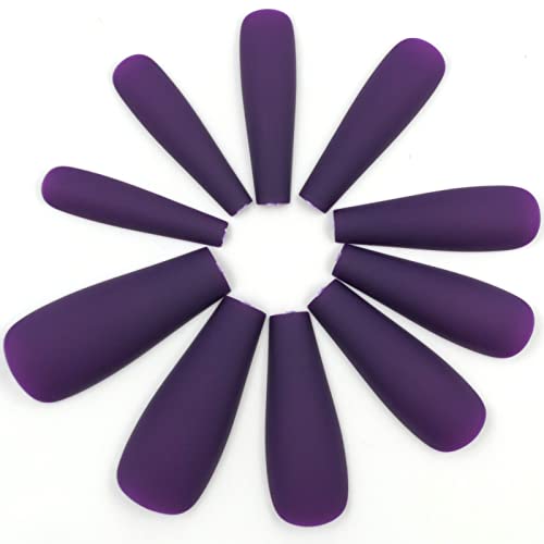 LoveOurHome 100pc Coffin Press on Nails Long Fake Nails Matte Full Cover False Nails Press ons Artificial Nail Medium Ballerina Fake Fingernail Violet Presson on Nail Tips for Women Kids Girls - Image 2