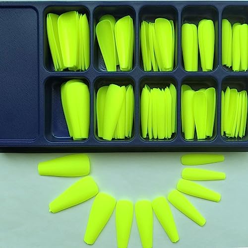 LoveOurHome 100pc Matte Press on Nails Long Coffin Fake Nails Full Cover False Acrylic Artificial Fingernails Lime Yellow Manicure Tips for Women Girls - Image 4