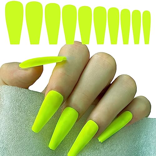 LoveOurHome 100pc Matte Press on Nails Long Coffin Fake Nails Full Cover False Acrylic Artificial Fingernails Lime Yellow Manicure Tips for Women Girls - Image 3
