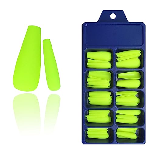 LoveOurHome 100pc Matte Press on Nails Long Coffin Fake Nails Full Cover False Acrylic Artificial Fingernails Lime Yellow Manicure Tips for Women Girls - Image 5